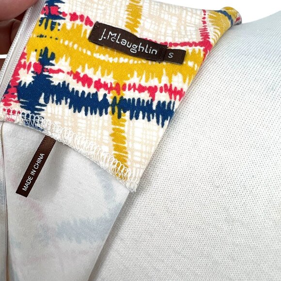 J.McLaughlin Plaid Shift Dress Sleeveless Yellow Cream Multi-Color Size Small - Picture 7 of 10